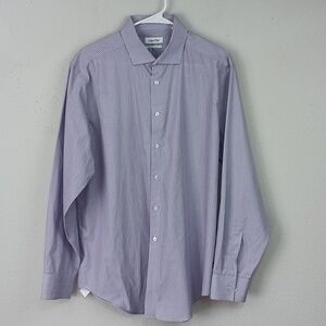 Calvin Klein Men's Purple Striped Long Sleeve Button Up Classic Fit Shirt sz 17